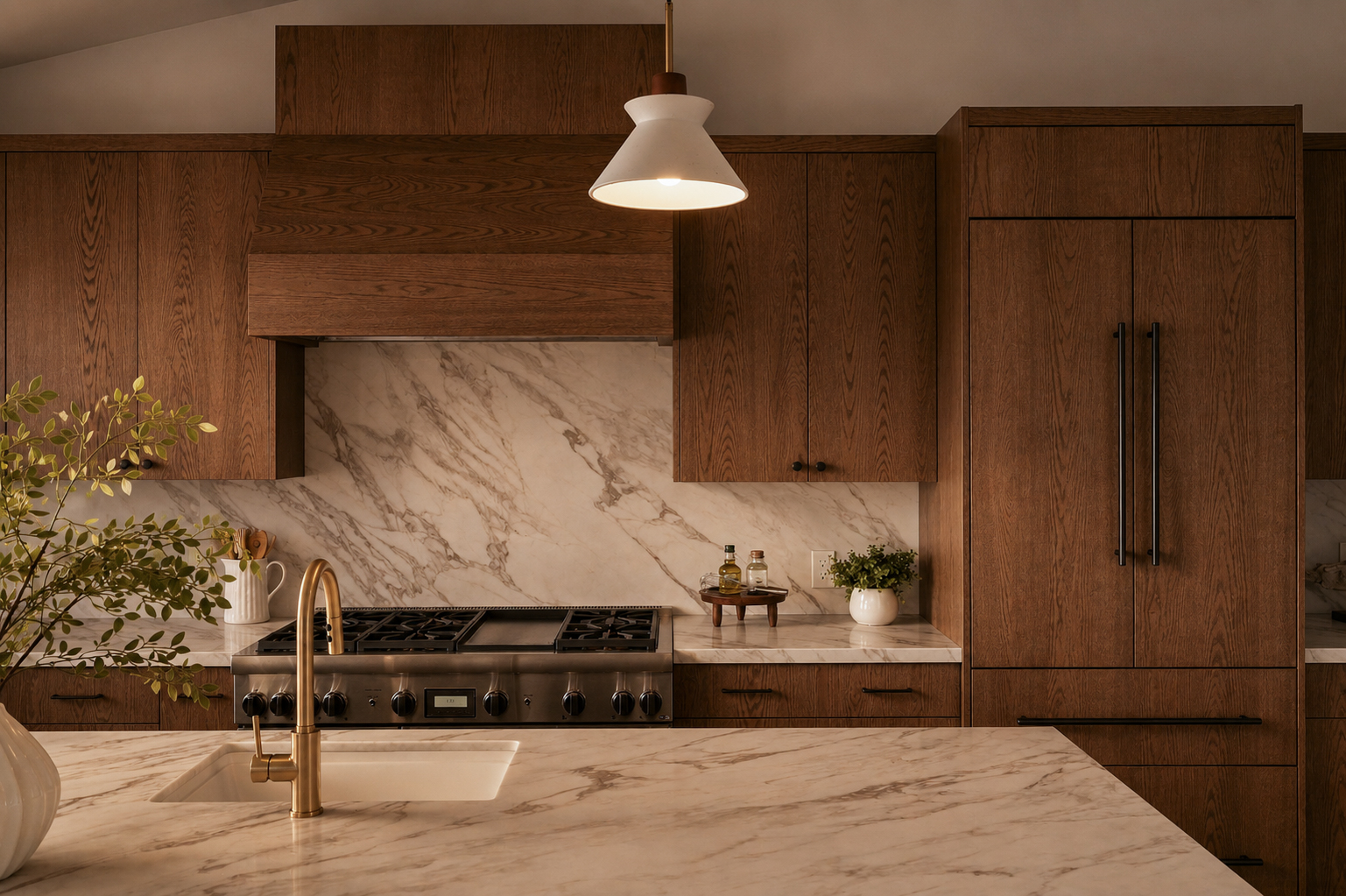Warm modern kitchen prepared for a property marketing campaign