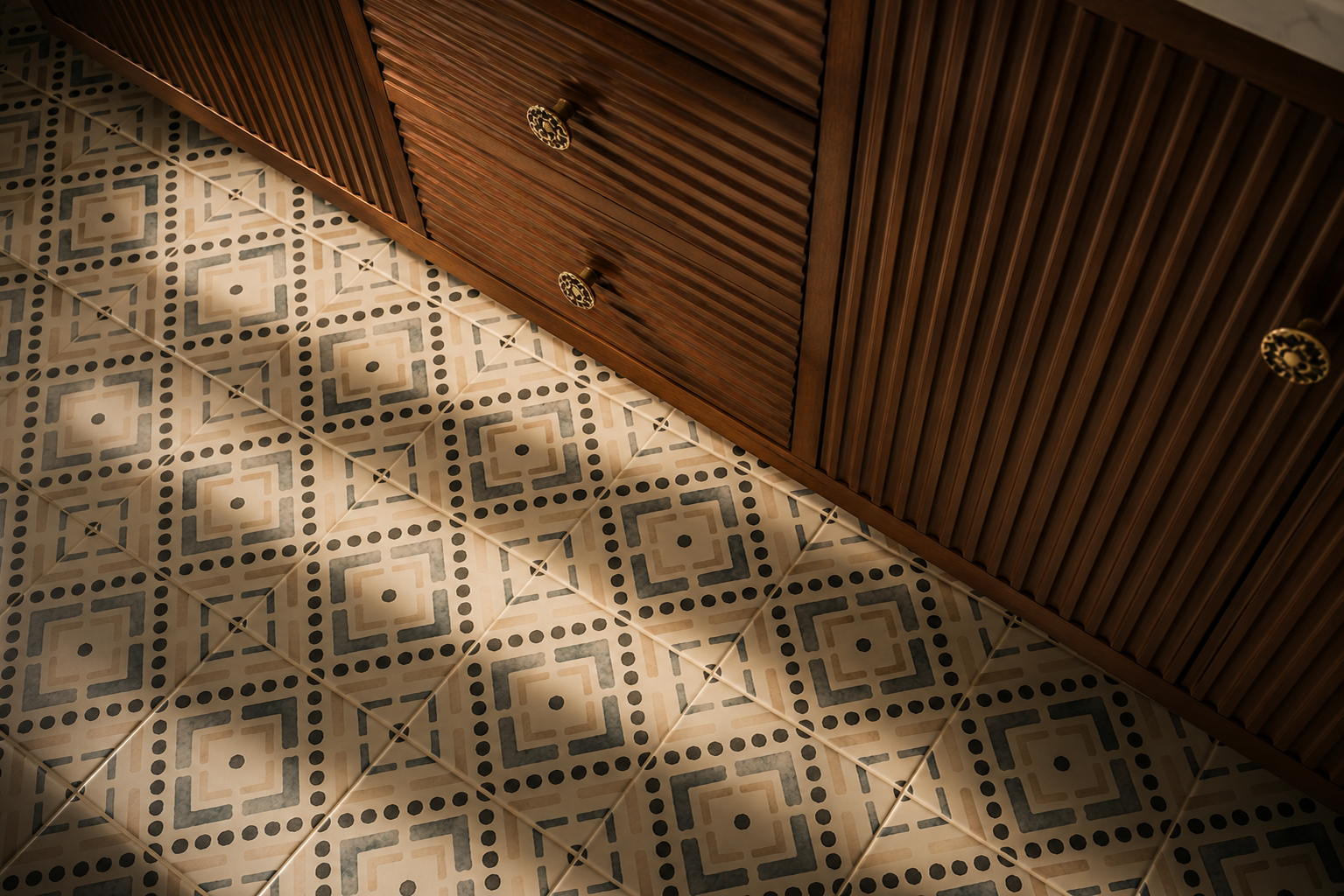 Crafted bathroom floor and finish detail