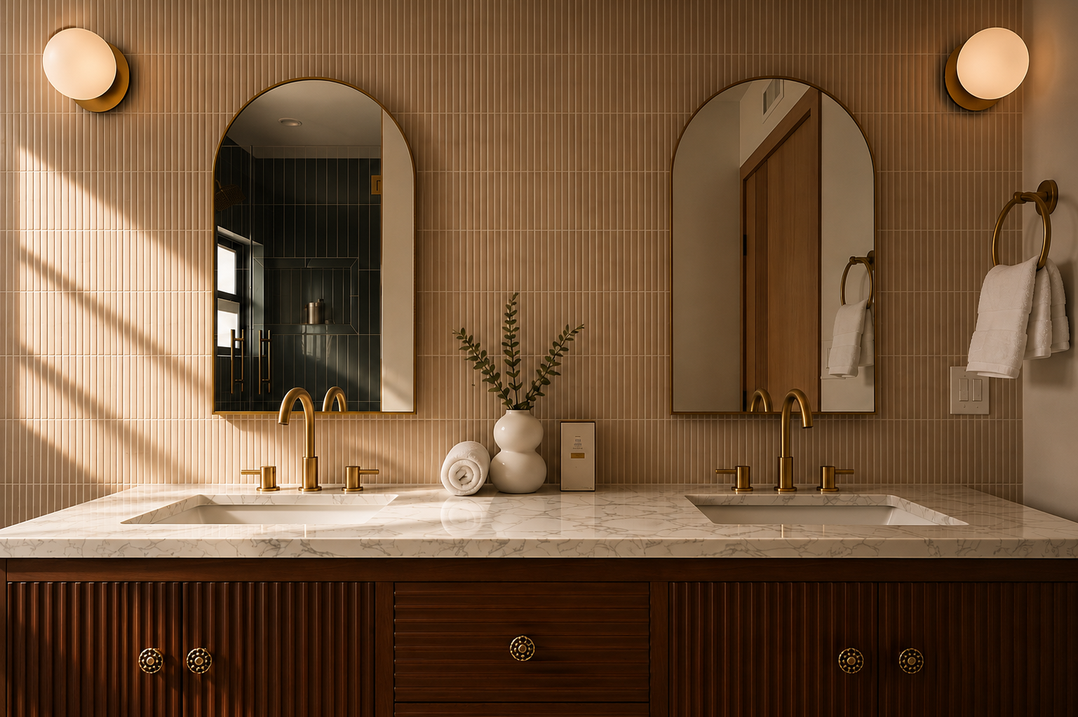 Guest bathroom with warm material detail