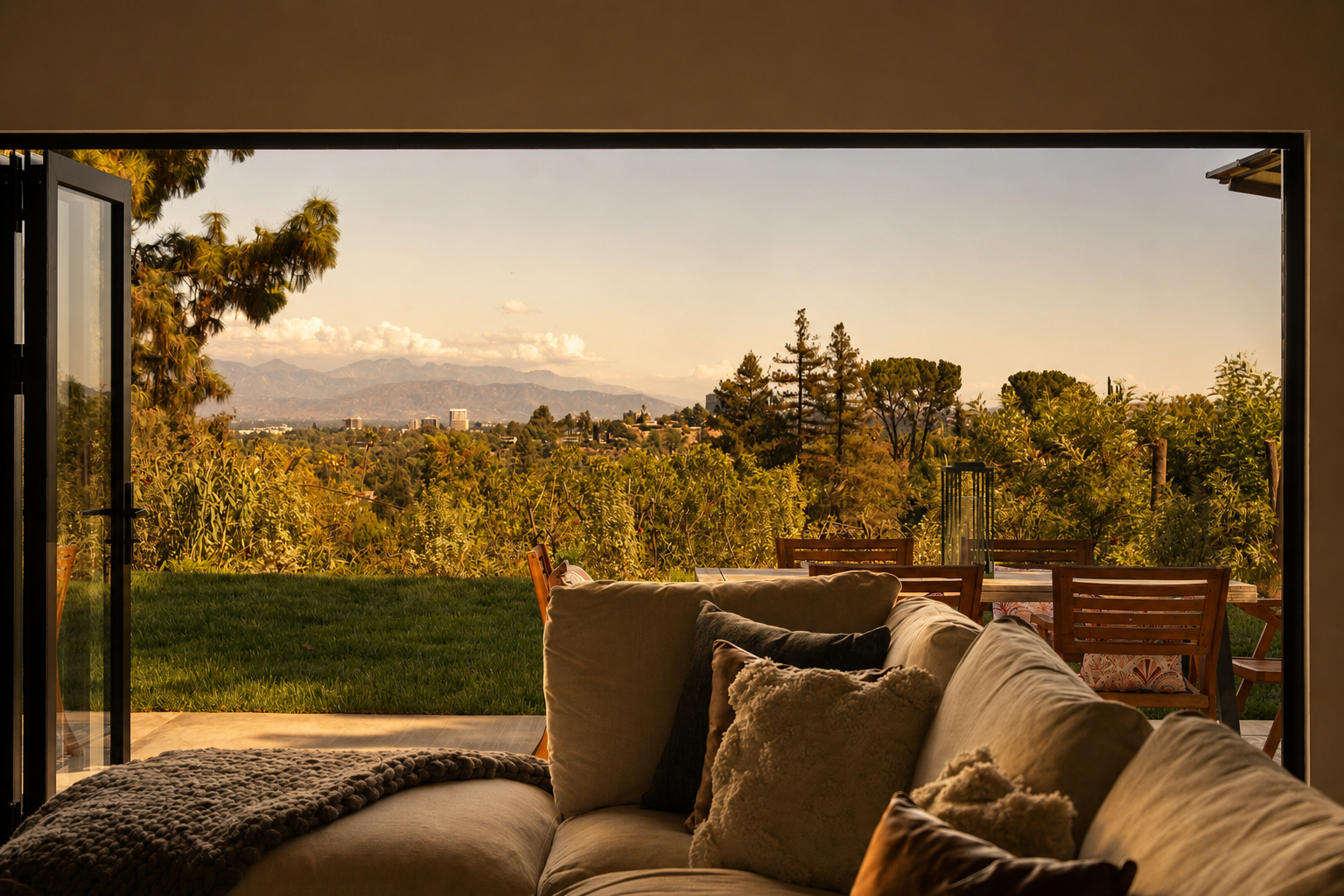Southern California view framed by a contemporary home